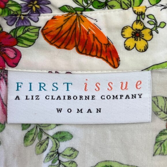 Floral Sleeveless Button Up Blouse First Issue Sequins Pink & Orange Size 3 - Picture 6 of 10